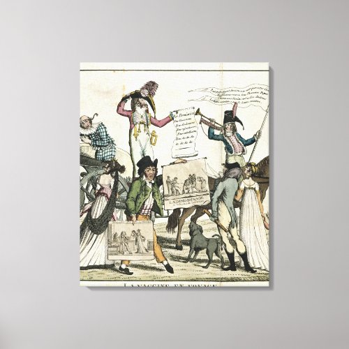 Caricature of quack doctors offering vaccines canvas print