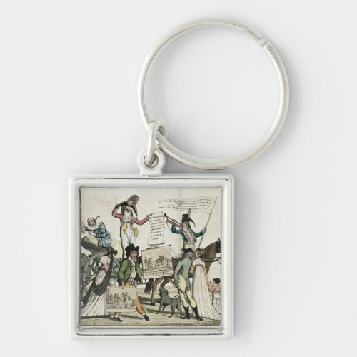 Caricature of quack doctors offering vaccines keychain