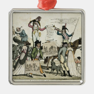 Caricature of quack doctors offering vaccines metal ornament