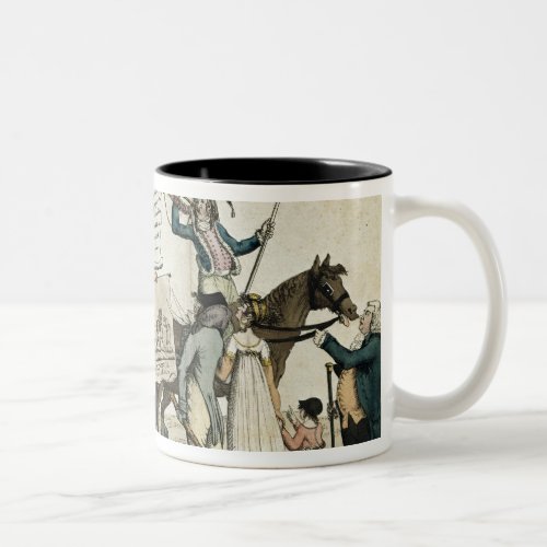 Caricature of quack doctors offering vaccines Two_Tone coffee mug