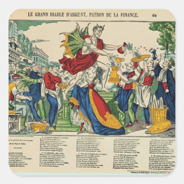 Caricature of the Demon of Money, 1860 Square Sticker (Front)