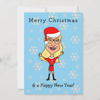 Caricature Santa Girl Blond Happy Christmas Holiday Card