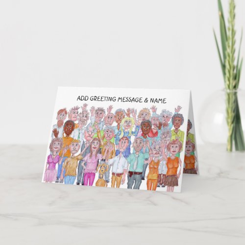 Caricatures of People Waving Goodbye Card
