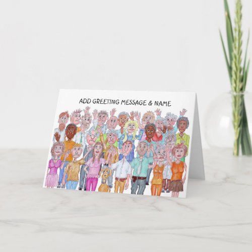 Caricatures of People Waving Goodbye Card