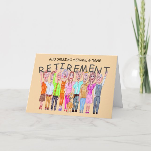 Caricatures of people wishing a happy retirement card (Front)