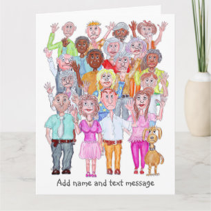 Caricatures of Sad People Waving Card