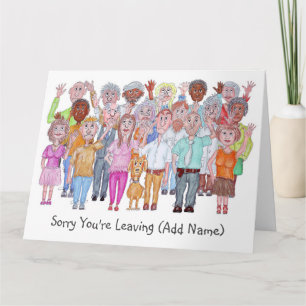 Caricatures of Sad People Waving Goodbye Card