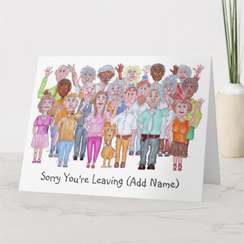 Caricatures of Sad People Waving Goodbye Card