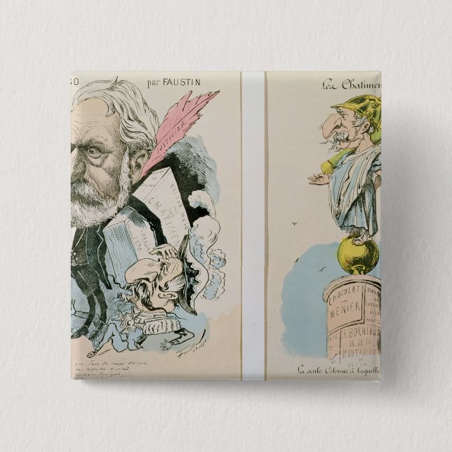 Caricatures of Victor Hugo  and Napoleon III Button (Front)