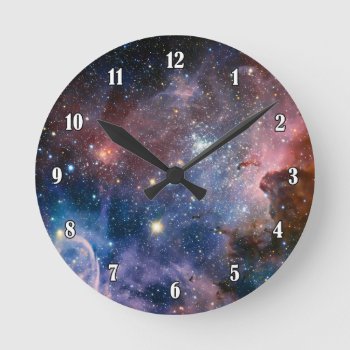 Carina Nebula Round Clock by Trendi_Stuff at Zazzle