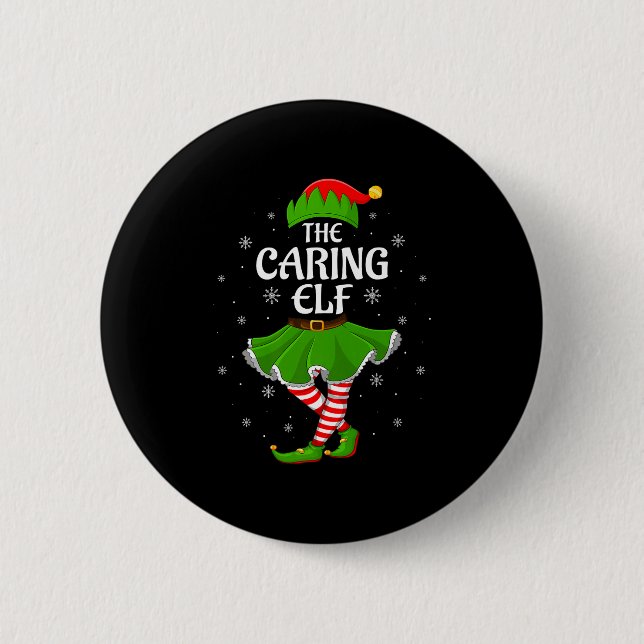 Caring Elf Christmas Family Girls Women Elf Squad  Button (Front)