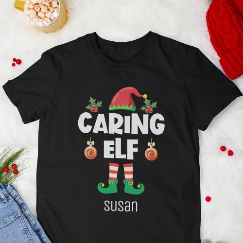 Caring elf Christmas family outfit name T_Shirt