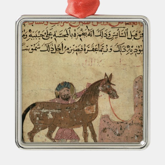 Caring for the horse, illustration metal ornament (Front)
