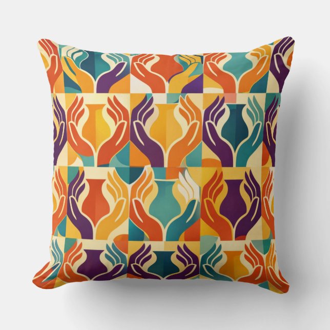 Caring Hands Mid-Century Modern Design Throw Pillow (Front)