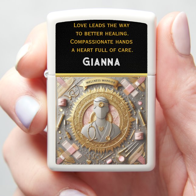 Caring Nurse Practitioner Promotes Wellness Zippo Lighter (In Hand)