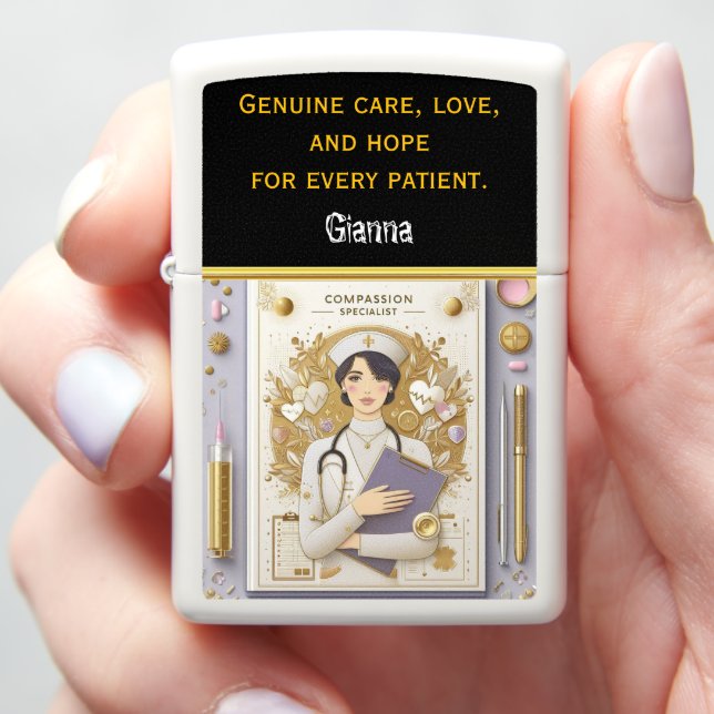 Caring Nurse Practitioner With Symbols Zippo Lighter (In Hand)