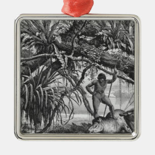 Caripuna Indians with tapir Metal Ornament