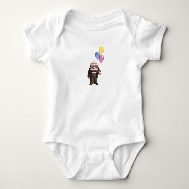 Carl from the Disney Pixar UP Movie Holding Baby Bodysuit (Front)