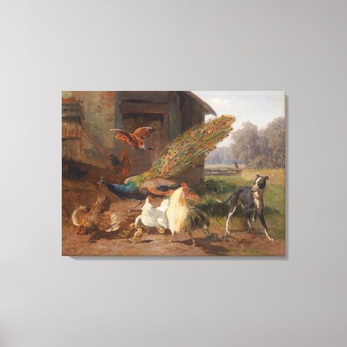 Carl Jutz Vintage The dog in the Poultry Yard Canvas Print