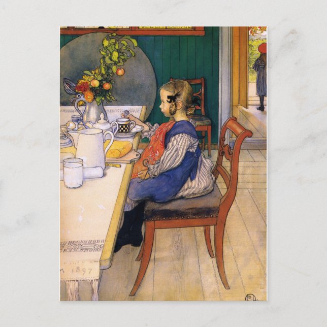 Carl Larsson A Late Riser's Miserable Breakfast Postcard (Front)