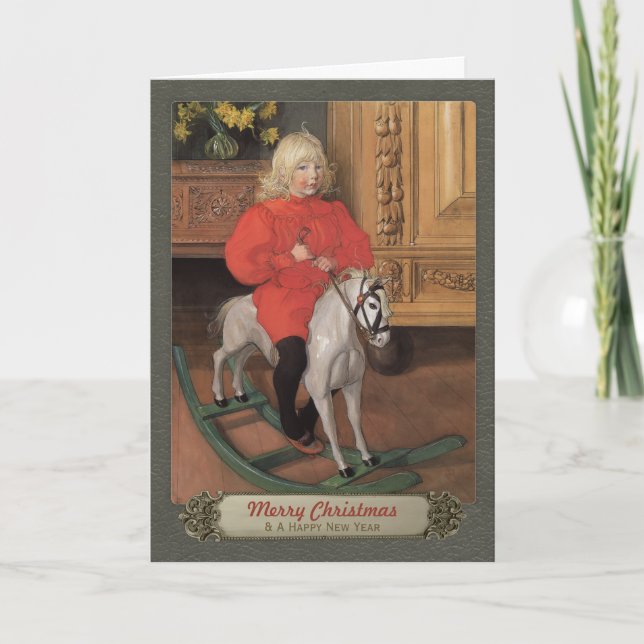 Carl Larsson Boy on rocking horse CC0078 Christmas Holiday Card (Front)