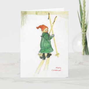 Carl Larsson Christmas Esbjorn on Skis Holiday Card