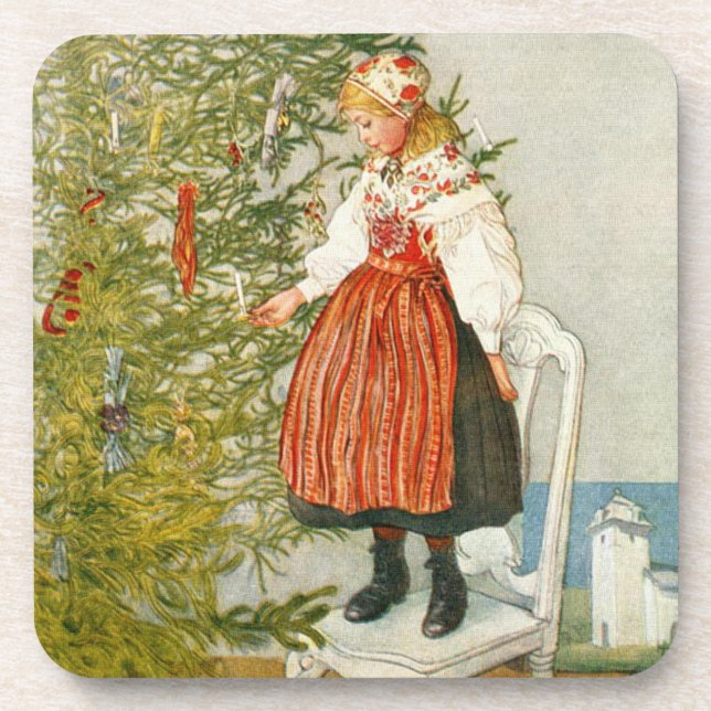 Carl Larsson Christmas Tree Confetti Vintage Coaster (Front)