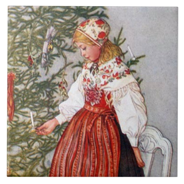 Carl Larsson Christmas Tree Fine Art Tile Trivet (Front)