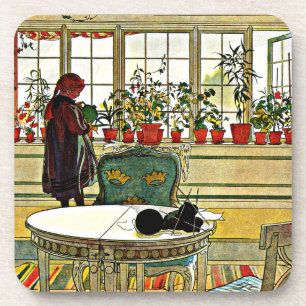 Carl Larsson - Flowers on a Windowsill  Beverage Coaster