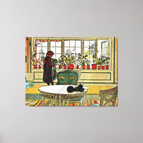 Carl Larsson _ Flowers on a Windowsill Canvas Print