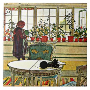 Carl Larsson - Flowers on a Windowsill Ceramic Tile