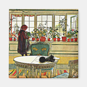 Carl Larsson - Flowers on a Windowsill  Magnet