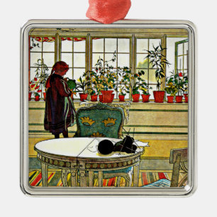 Carl Larsson - Flowers on a Windowsill, Metal Ornament