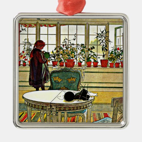 Carl Larsson _ Flowers on a Windowsill Metal Ornament