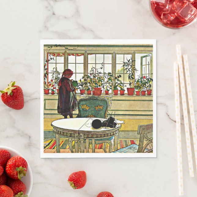 Carl Larsson - Flowers on a Windowsill Napkins (Insitu)