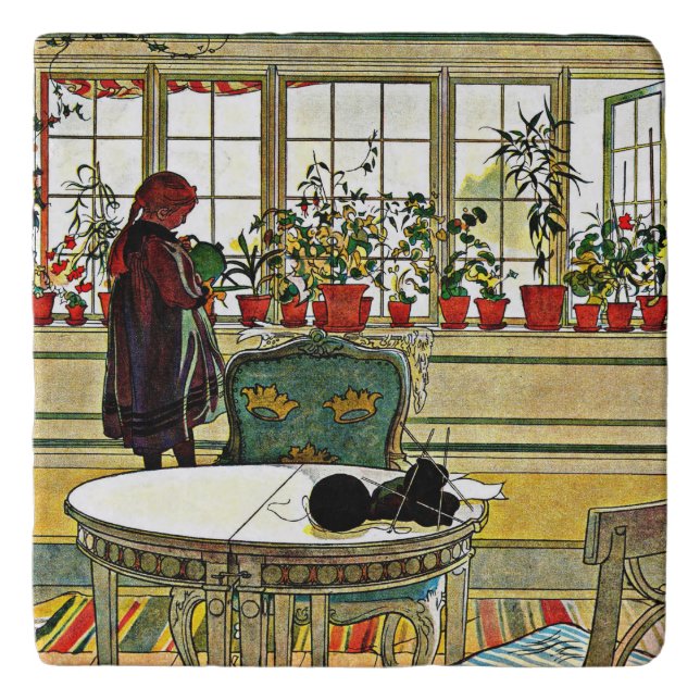 Carl Larsson - Flowers on a Windowsill  Trivet (Front)