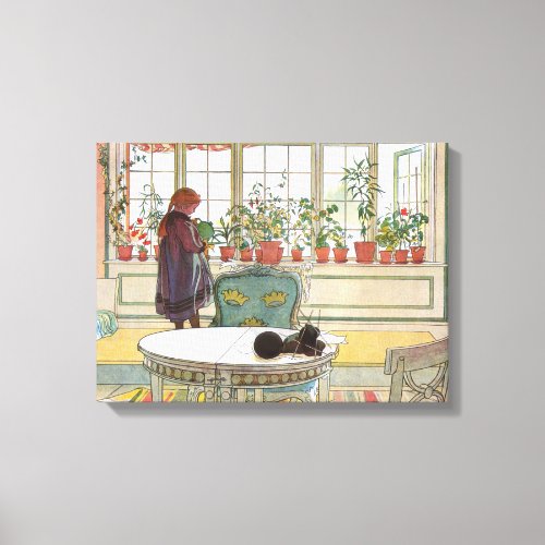 Carl Larsson _ Flowers On The Windowsill Canvas Print