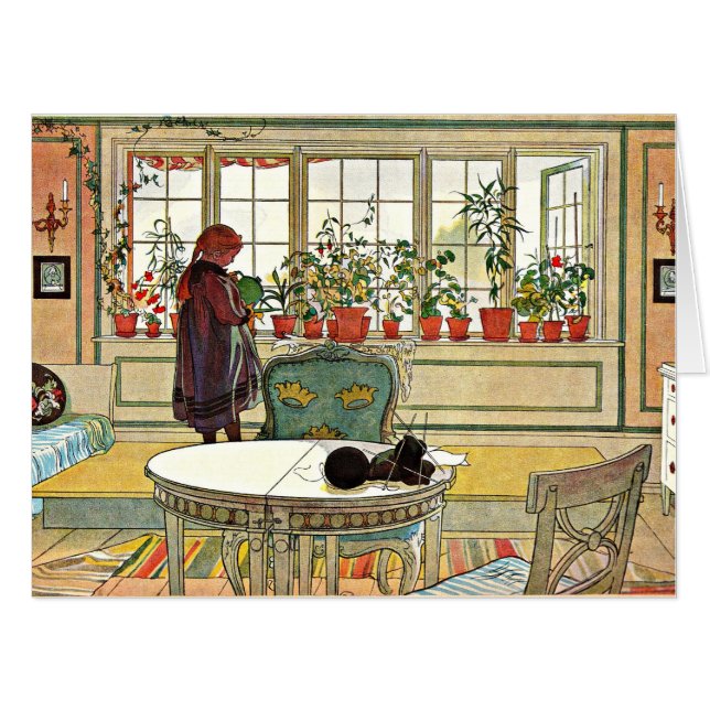 Carl Larsson - Flowers on the Windowsill Card (Front Horizontal)