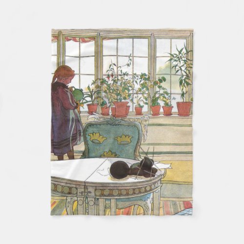Carl Larsson _ Flowers On The Windowsill Fleece Blanket