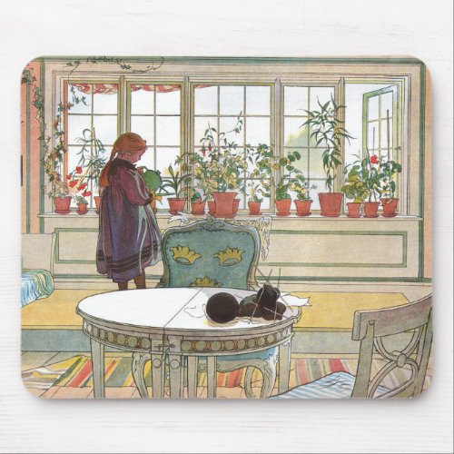 Carl Larsson _ Flowers On The Windowsill Mouse Pad