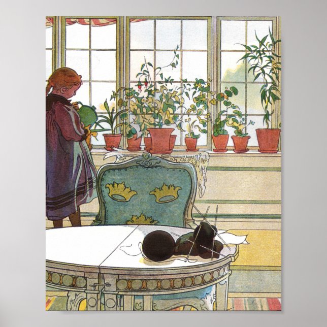Carl Larsson - Flowers On The Windowsill Poster (Front)