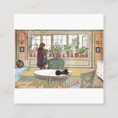 Carl Larsson _ Flowers On The Windowsill Square Business Card