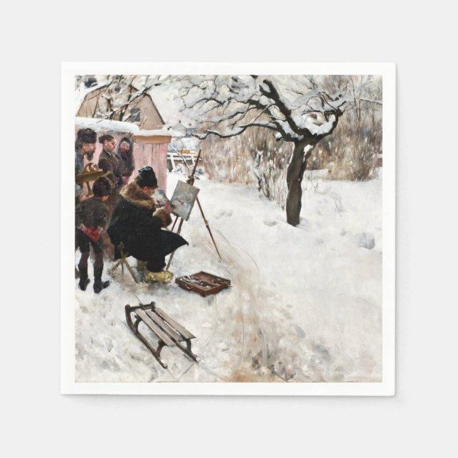 Carl Larsson Open-Air Painter. Winter-Motif Napkins (Front)