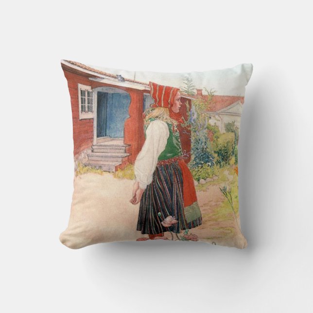 Carl Larsson Outside the Falun Home Swedish Throw Pillow (Front)