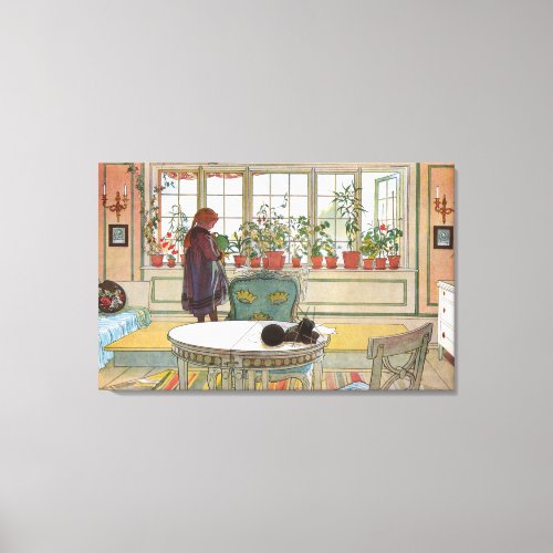 Carl Larsson Vintage Flowers on the windowsill Canvas Print