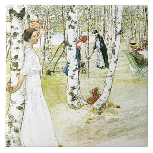 Carl Larsson Watercolor Family Painting Tile