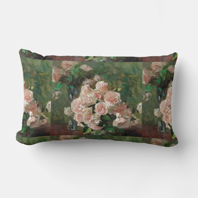 Carl Moll Vintage White Roses Lumbar Pillow (Front)