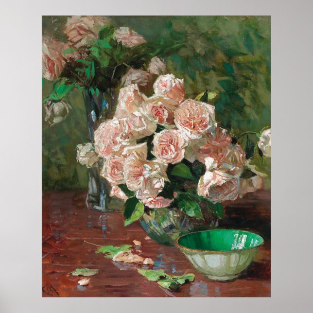 Carl Moll Vintage White Roses Poster (Front)