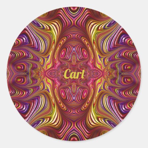 CARL Multicoloured Fractal Design   Classic Round Sticker