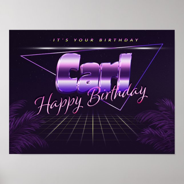 Carl Name First Name lila retro Poster Birthday (Front)